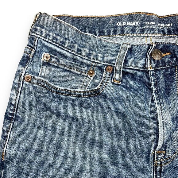 Old Navy Mens Denim Blue Jeans Pants Straight Leg Built In Flex 29W 30L - Picture 2 of 10